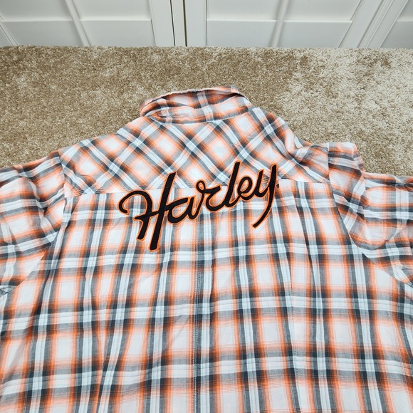 Harley Davidson Womens XL Button Up Plaid Shirt Genuine MotorClothes Orange - Picture 6 of 6